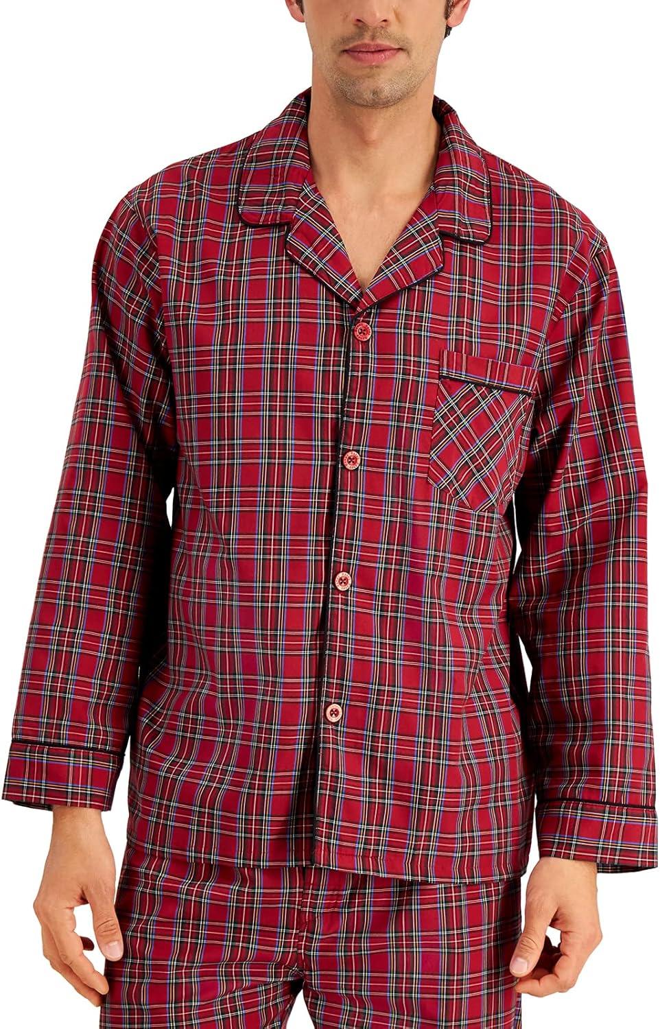 imageHanes Mens Long Sleeve Plain Weave Pajama SetRed