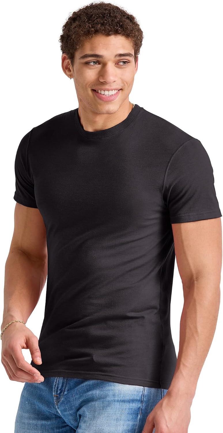 imageHanes Mens Originals Lightweight TShirt Crewneck TShirts for Men TriBlend Tee Available in TallBlack