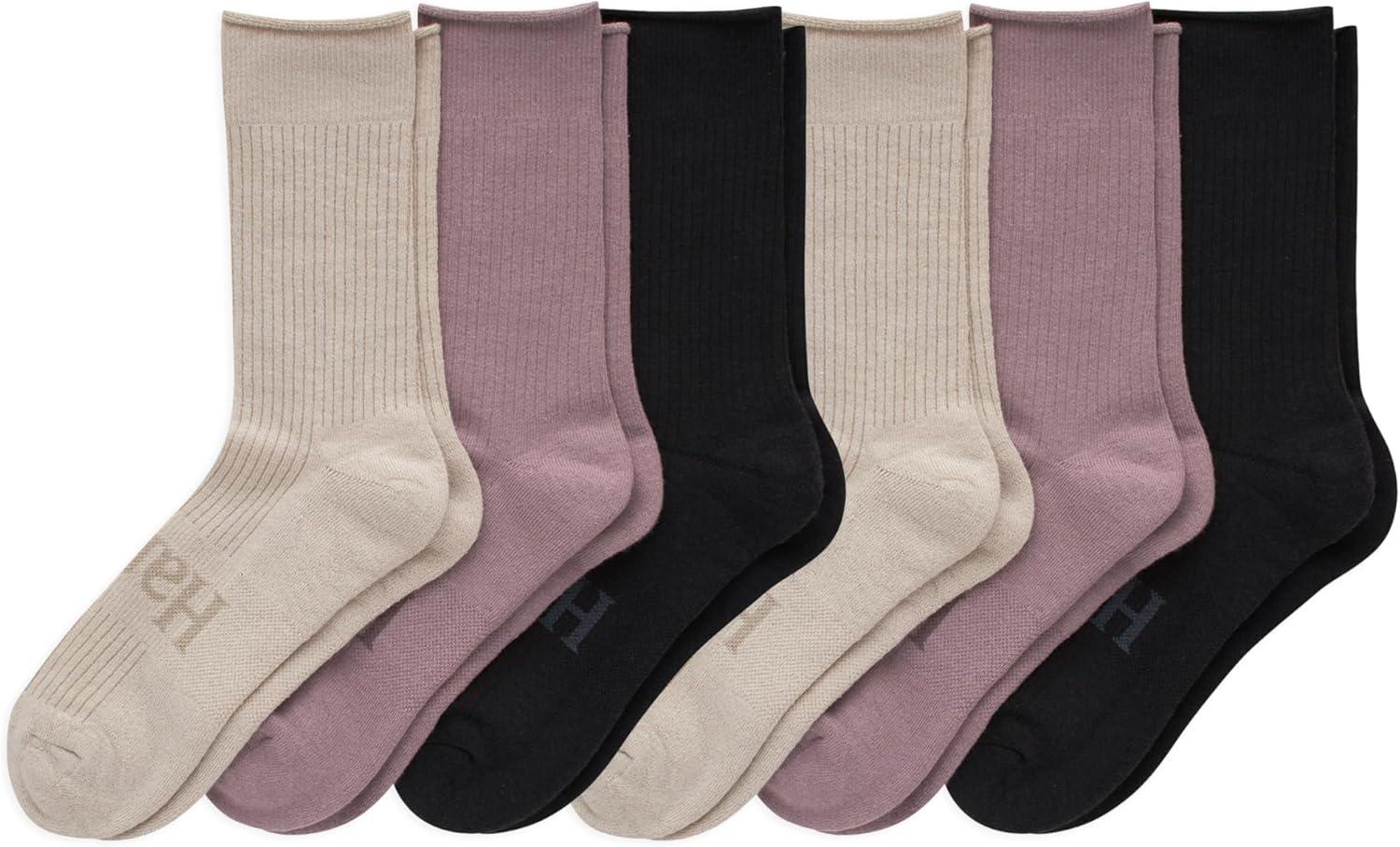 imageHanes Mens Originals Supersoft Crew Socks Stretch Crew Socks For Men 612 6PairsBeigeBlackStone Gray