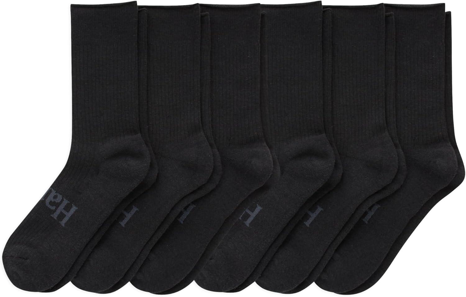 imageHanes Mens Originals Supersoft Crew Socks Stretch Crew Socks For Men 612 6PairsBlack