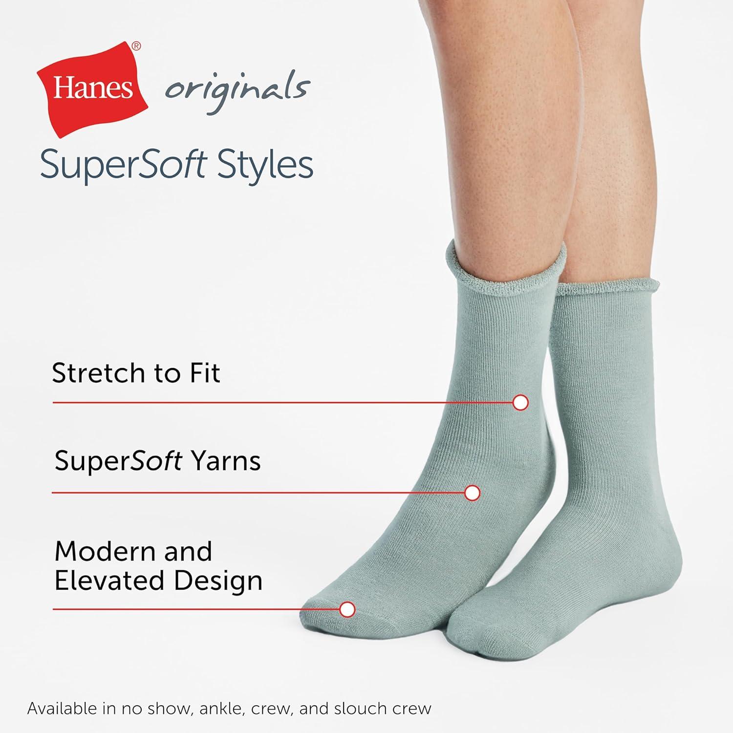 imageHanes Mens Originals Supersoft Crew Socks Stretch Crew Socks For Men 612 6PairsGreenGrayWhite