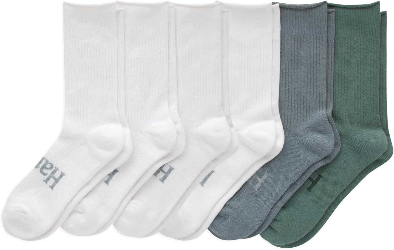 imageHanes Mens Originals Supersoft Crew Socks Stretch Crew Socks For Men 612 6PairsGreenGrayWhite