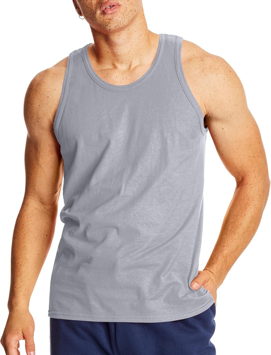 imageHanes Mens Performance Tank XTemp MoistureWicking Tank Top Solid Colors 2PackLight Steel