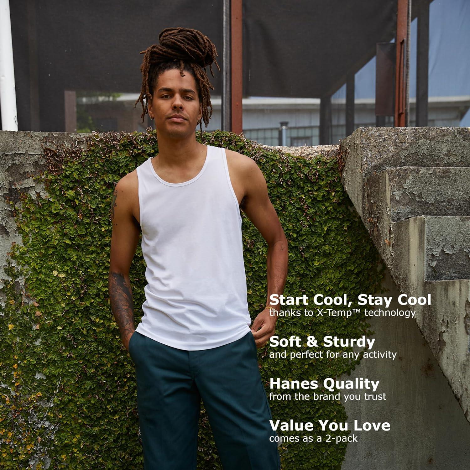 imageHanes Mens Performance Tank XTemp MoistureWicking Tank Top Solid Colors 2PackLight Steel