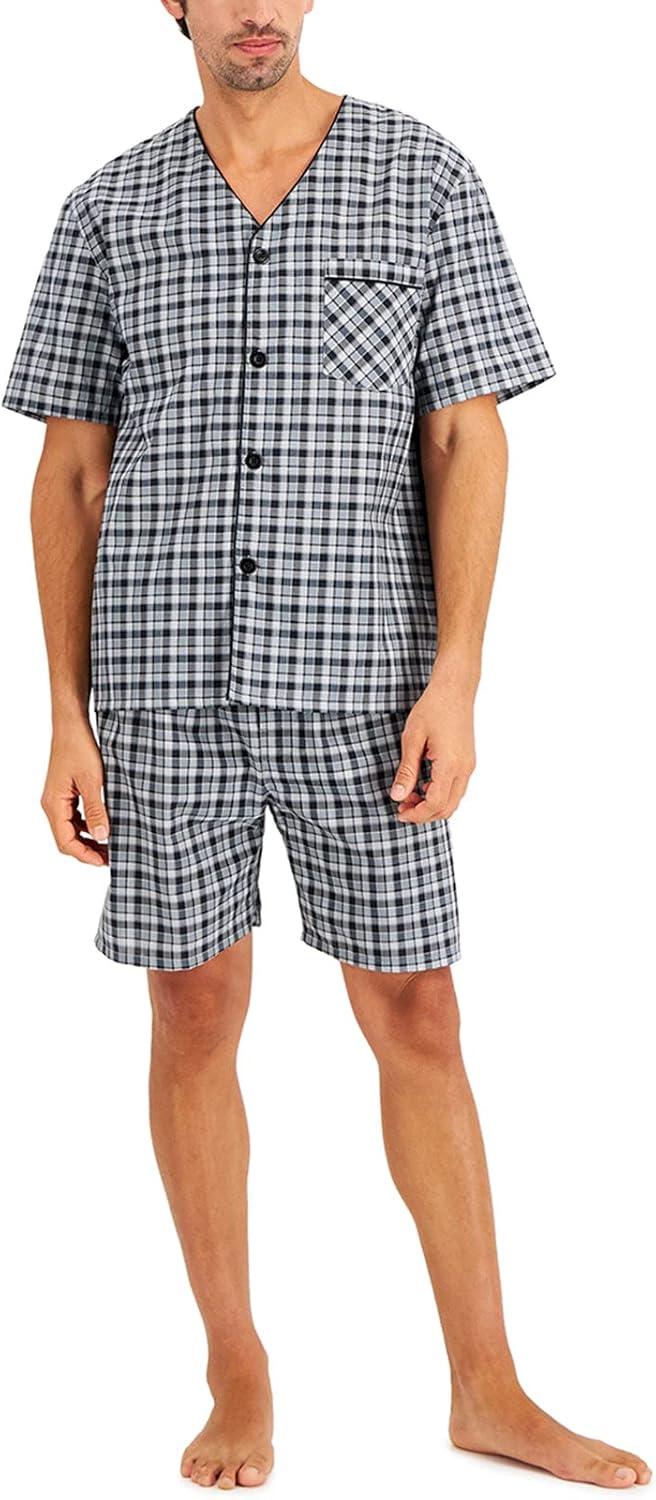 imageHanes Mens Short Sleeve Nightwear Pajama Short PJ Set Pijama de Dos Piezas para HombreBlackGrey Plaid