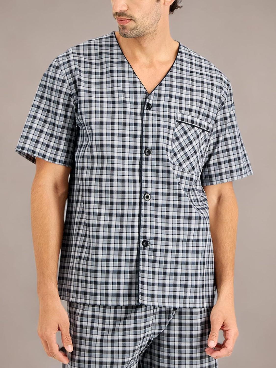 imageHanes Mens Short Sleeve Nightwear Pajama Short PJ Set Pijama de Dos Piezas para HombreBlackGrey Plaid