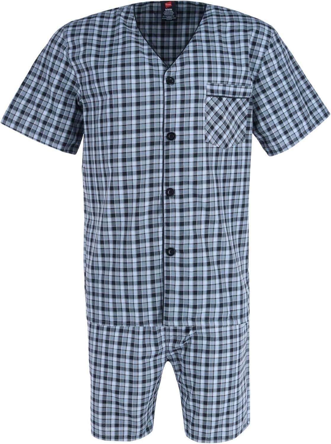 imageHanes Mens Short Sleeve Nightwear Pajama Short PJ Set Pijama de Dos Piezas para HombreBlackgrey