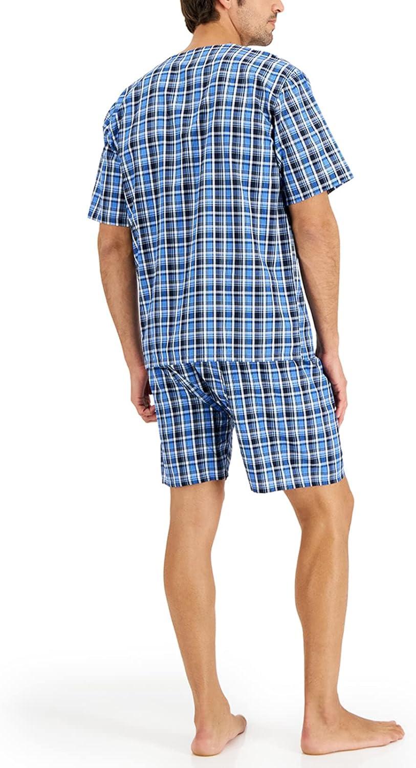 imageHanes Mens Short Sleeve Nightwear Pajama Short PJ Set Pijama de Dos Piezas para HombreBlue Plaid