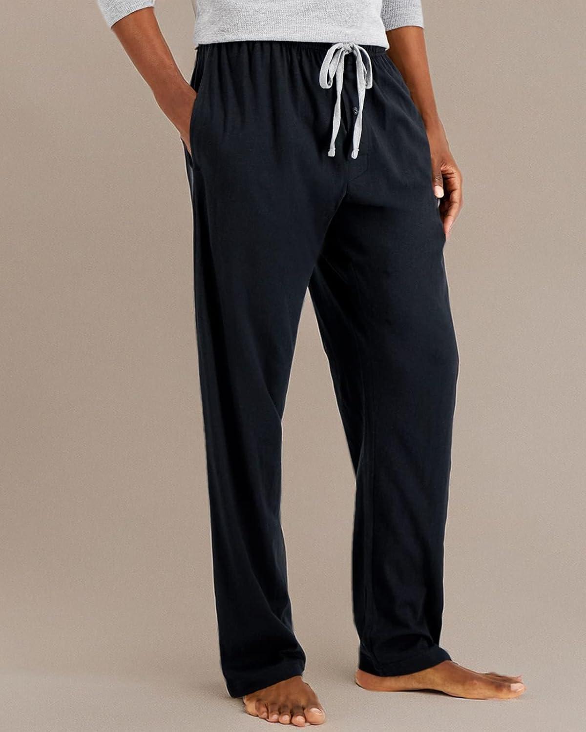imageHanes Mens XTemp Jersey Cotton Pajama Pants Loungewear with Pockets Extended SizesMidnight Black
