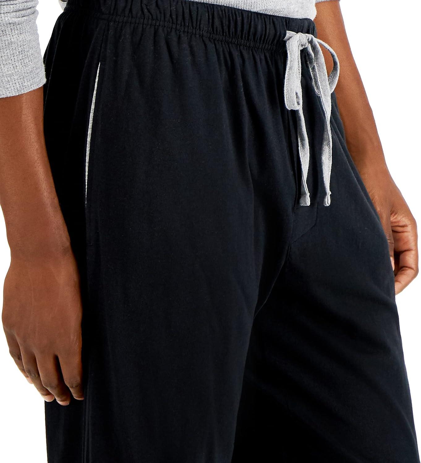 imageHanes Mens XTemp Jersey Cotton Pajama Pants Loungewear with Pockets Extended SizesMidnight Black