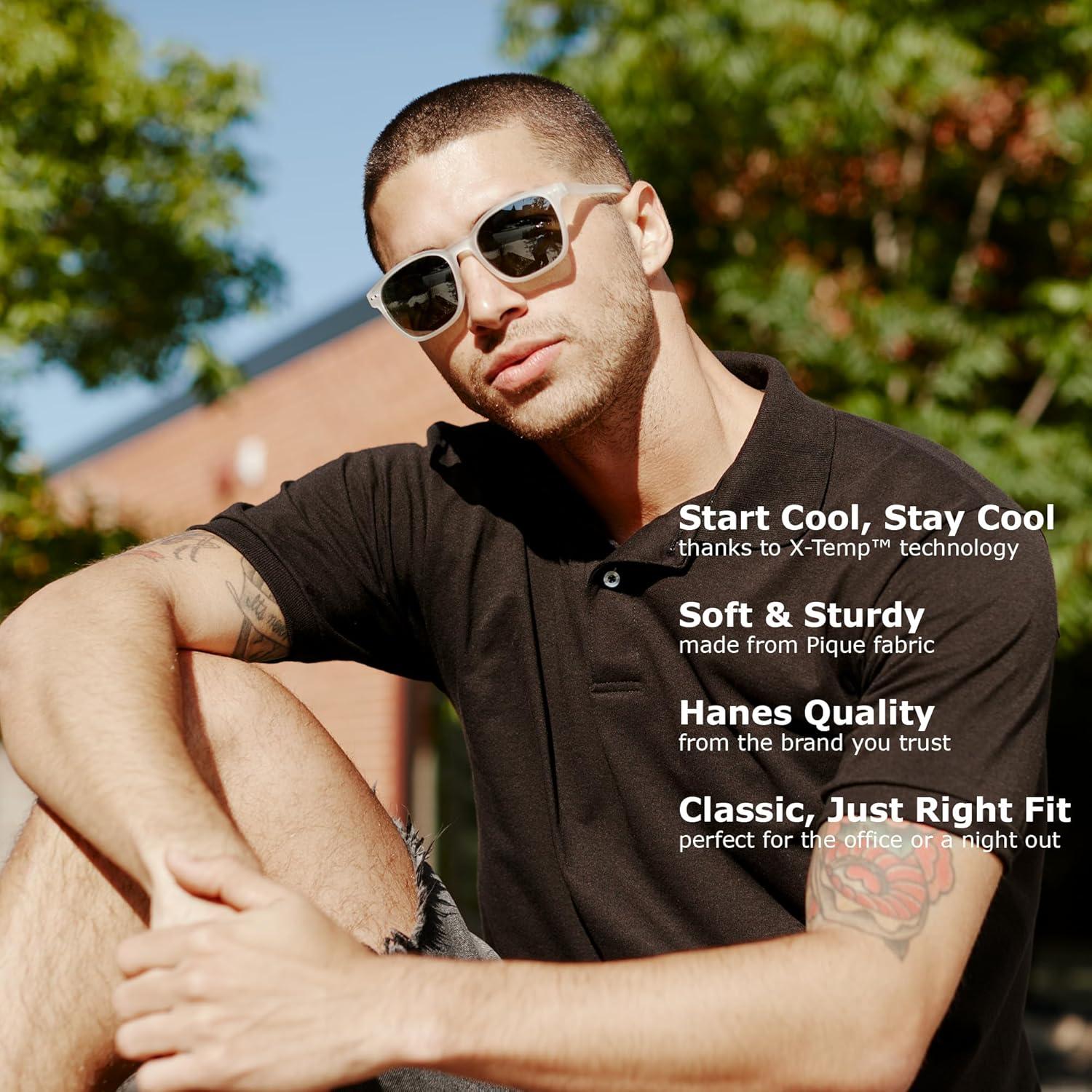 imageHanes Mens XTemp Short Sleeve Polo Shirt Midweight Mens ShirtBlack