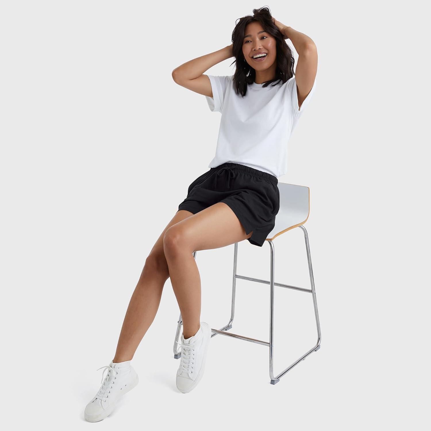 imageHanes Originals Cotton Jersey Gym Shorts for Women 25quot PlusBlack