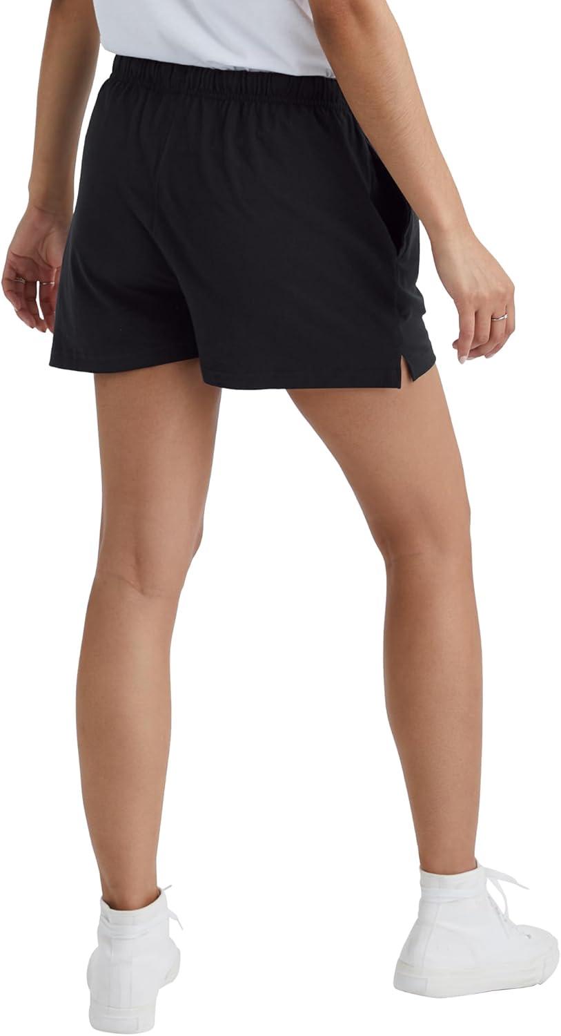 imageHanes Originals Cotton Jersey Gym Shorts for Women 25quot PlusBlack