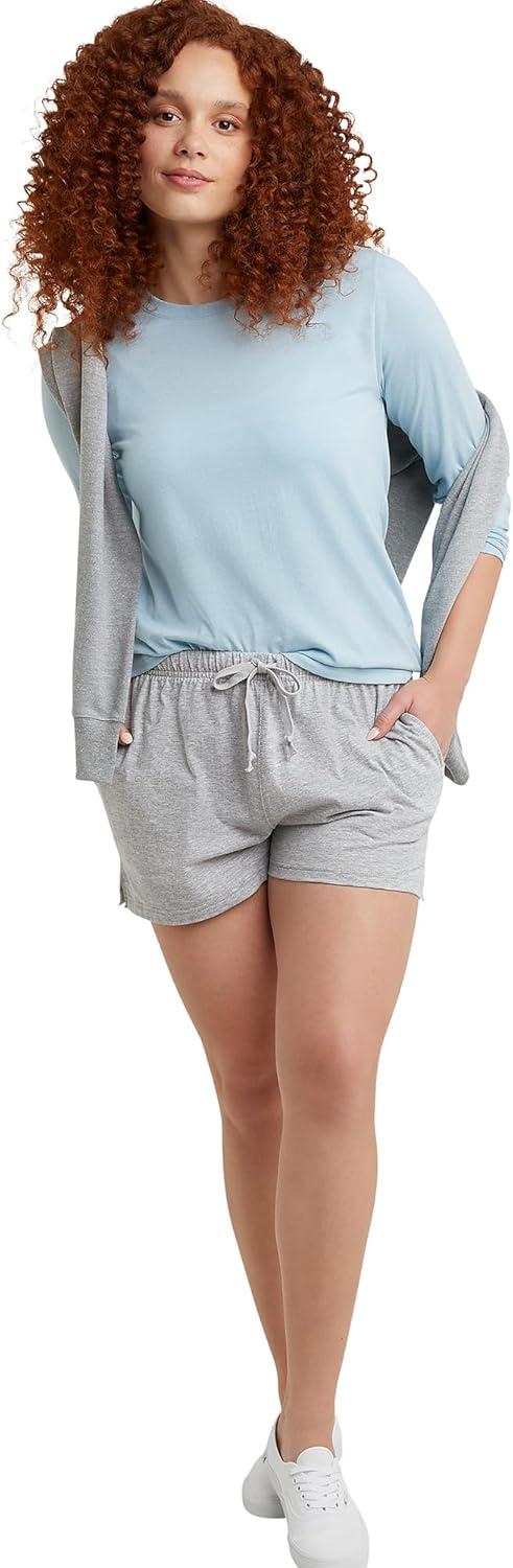 imageHanes Originals Cotton Jersey Gym Shorts for Women 25quot PlusLight Steel