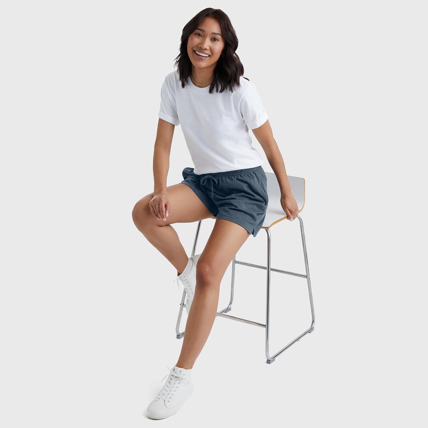 imageHanes Originals Cotton Jersey Gym Shorts for Women 25quot PlusTrekking Grey