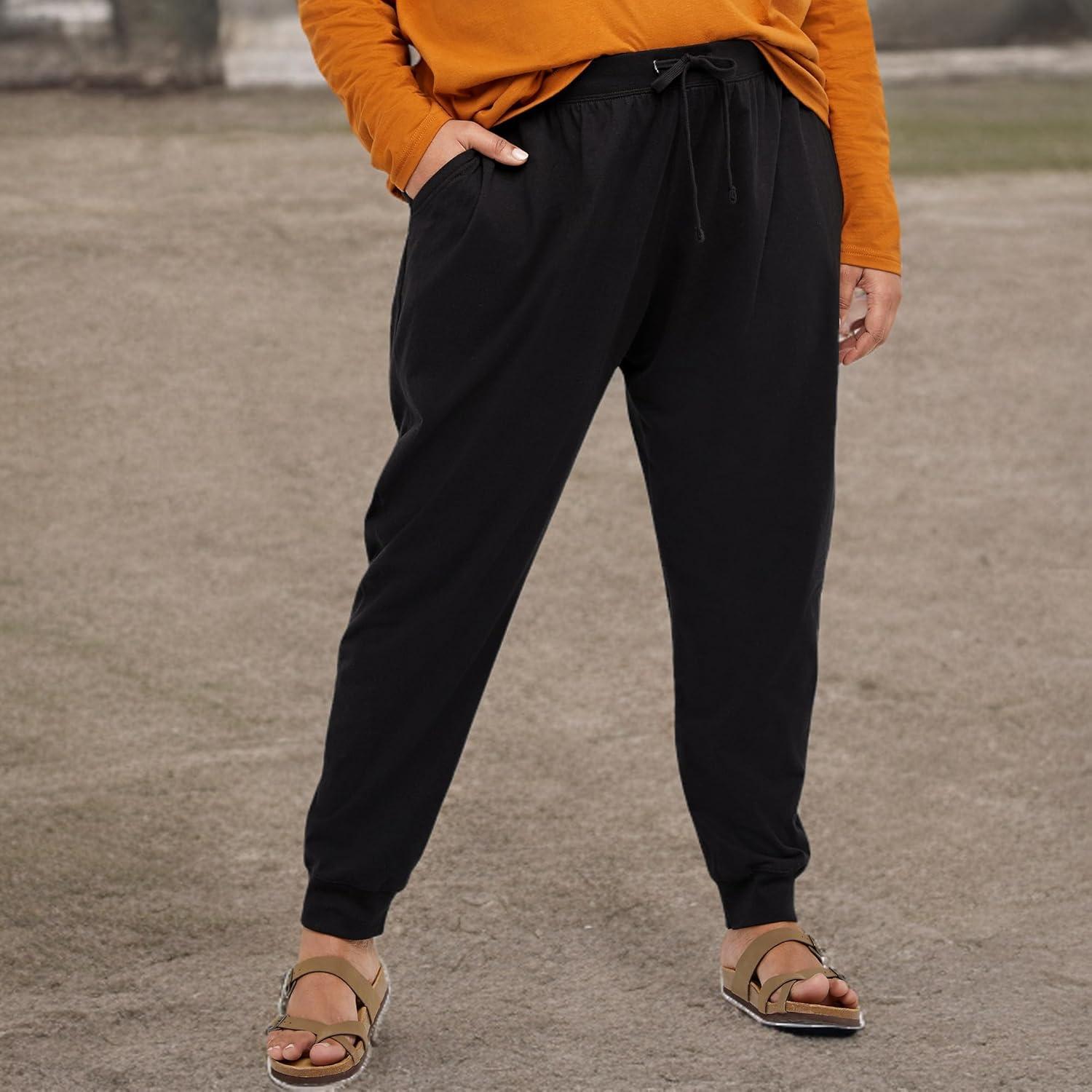 imageHanes Originals Joggers 100 Cotton Jersey Sweatpants for Women 29quot InseamBlack