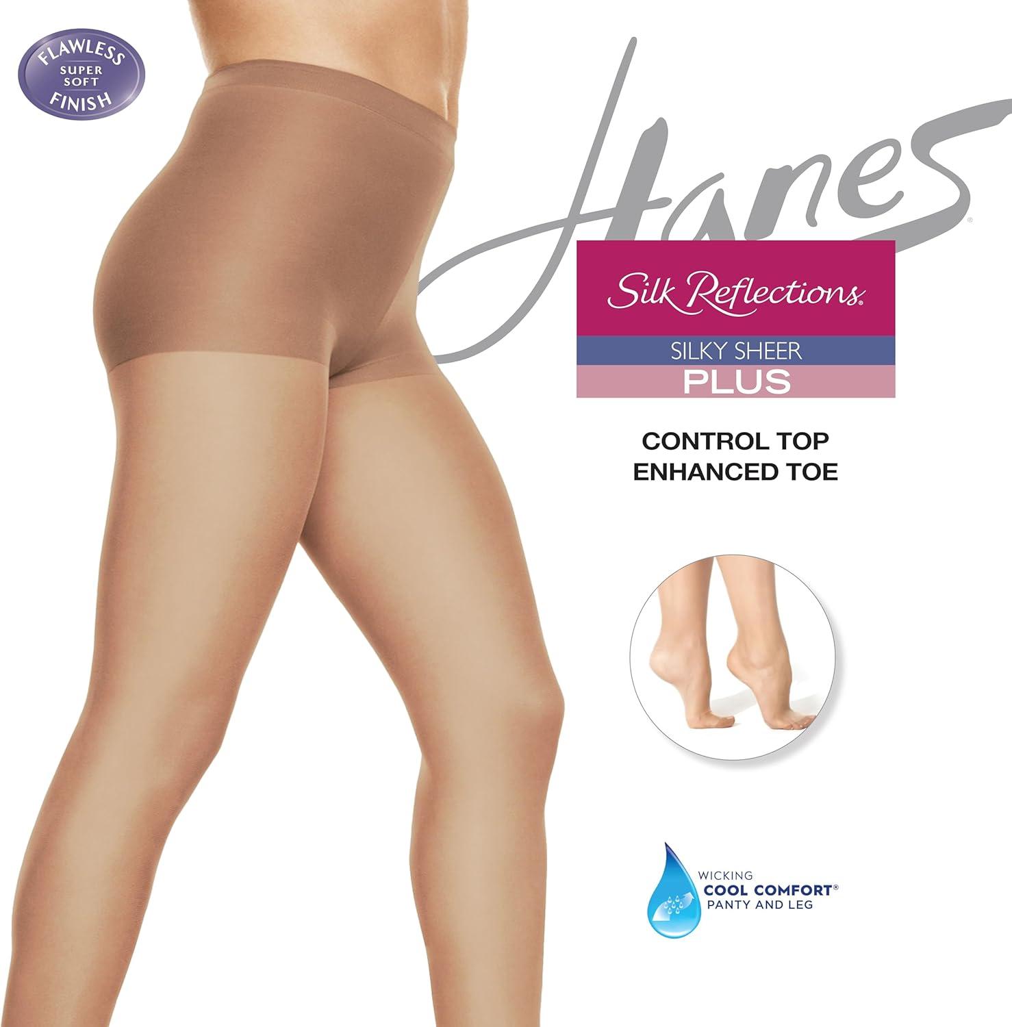 imageHanes Plus Womens Silky Sheer Tights with XTemp Technology Control Top Enhanced ToeJet