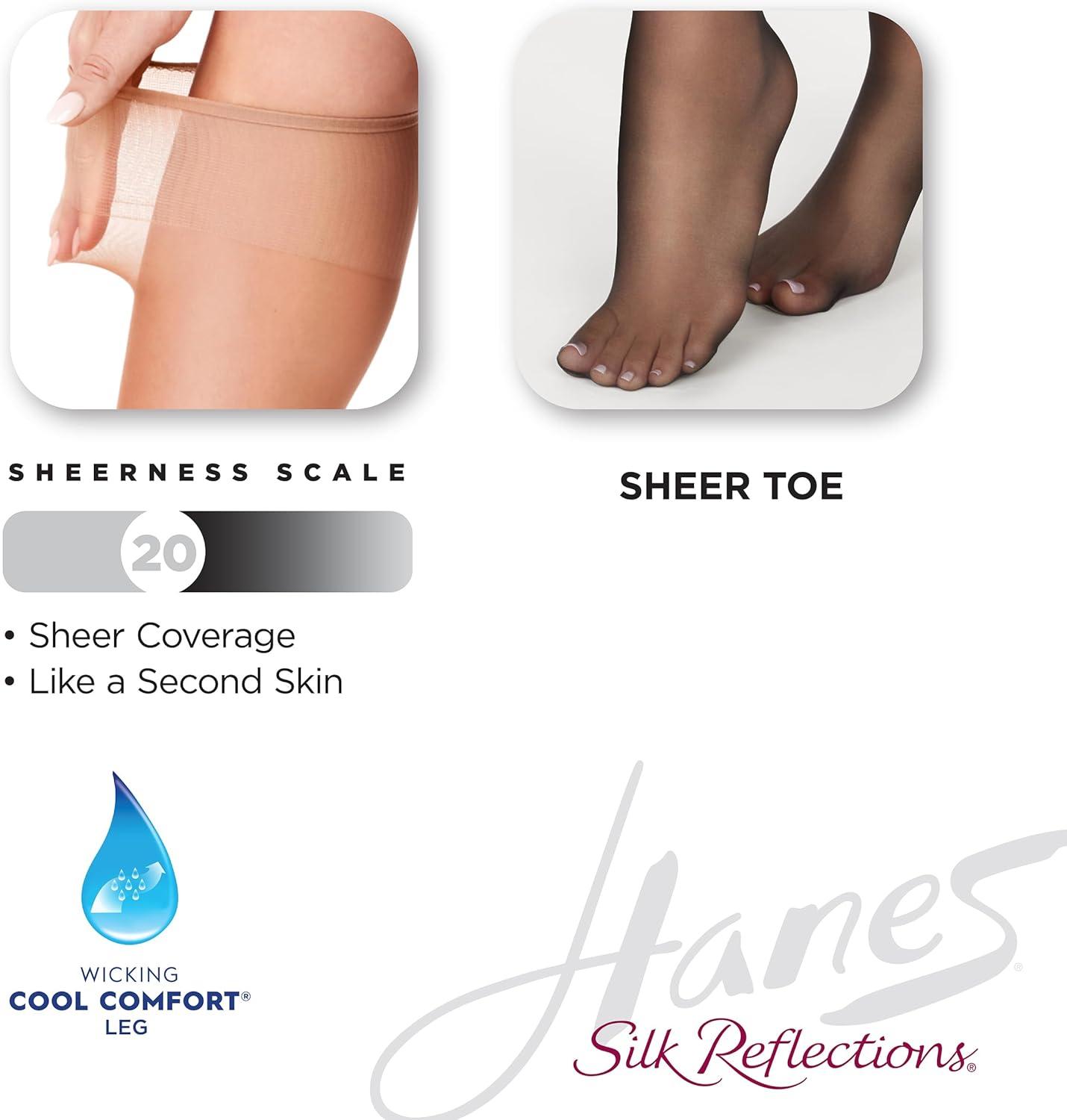 imageHanes Silk Reflections Womens Sheer Toe Silky Sheer KneeHigh StockingsTravel Buff