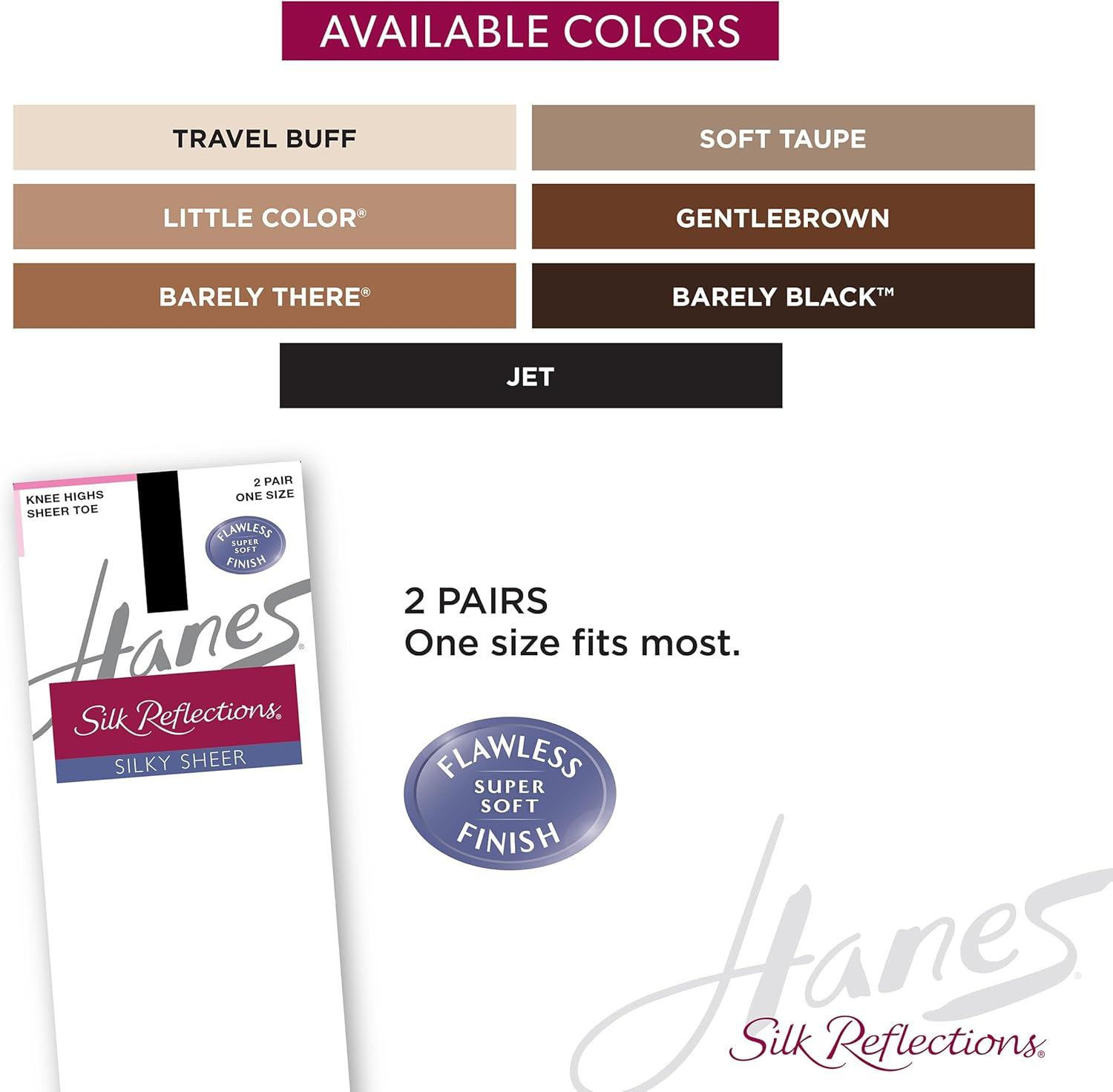 imageHanes Silk Reflections Womens Sheer Toe Silky Sheer KneeHigh StockingsTravel Buff