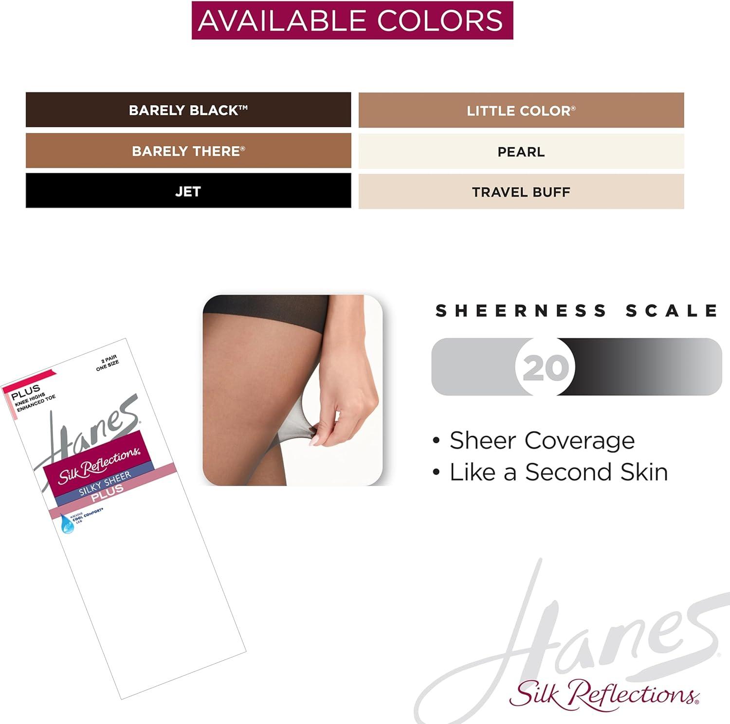 imageHanes Silk Reflections Womens Wicking Cool Comfort Silky Sheer Enhanced Toe Plus Size KneeHighsJet