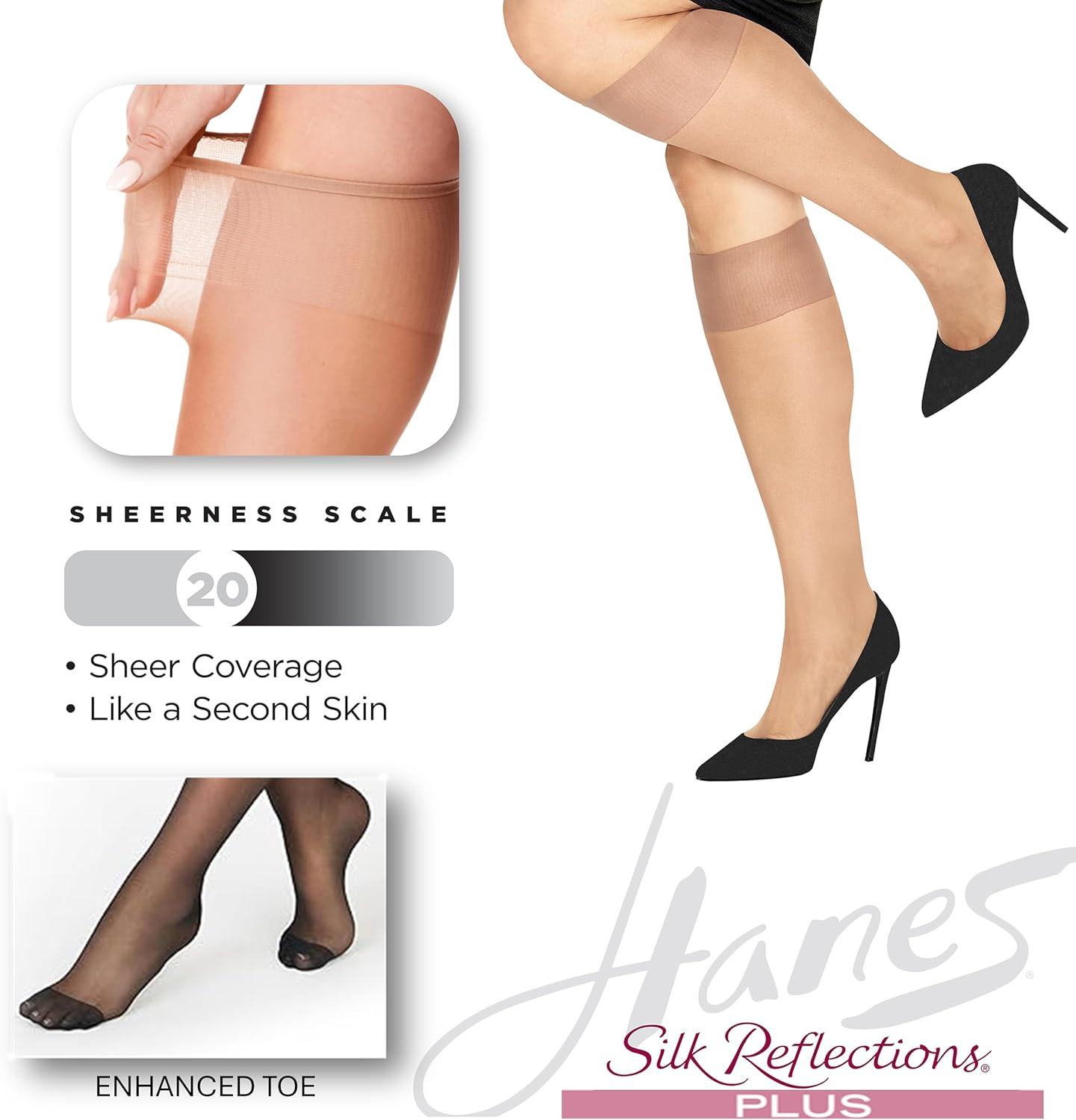 imageHanes Silk Reflections Womens Wicking Cool Comfort Silky Sheer Enhanced Toe Plus Size KneeHighsPearl