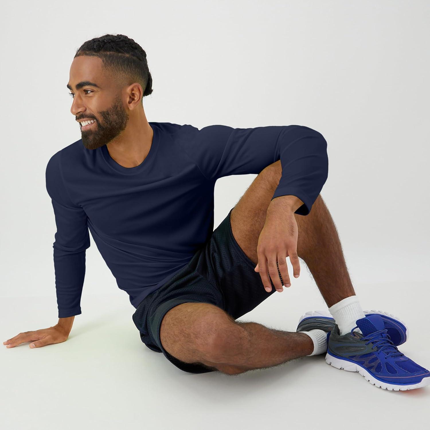 imageHanes Sport Mens LongSleeve TShirt Pack Cool DRI MoistureWicking Performance TShirts Performance Tee 2PackBlackWhiteNavyGrey 4 Pack