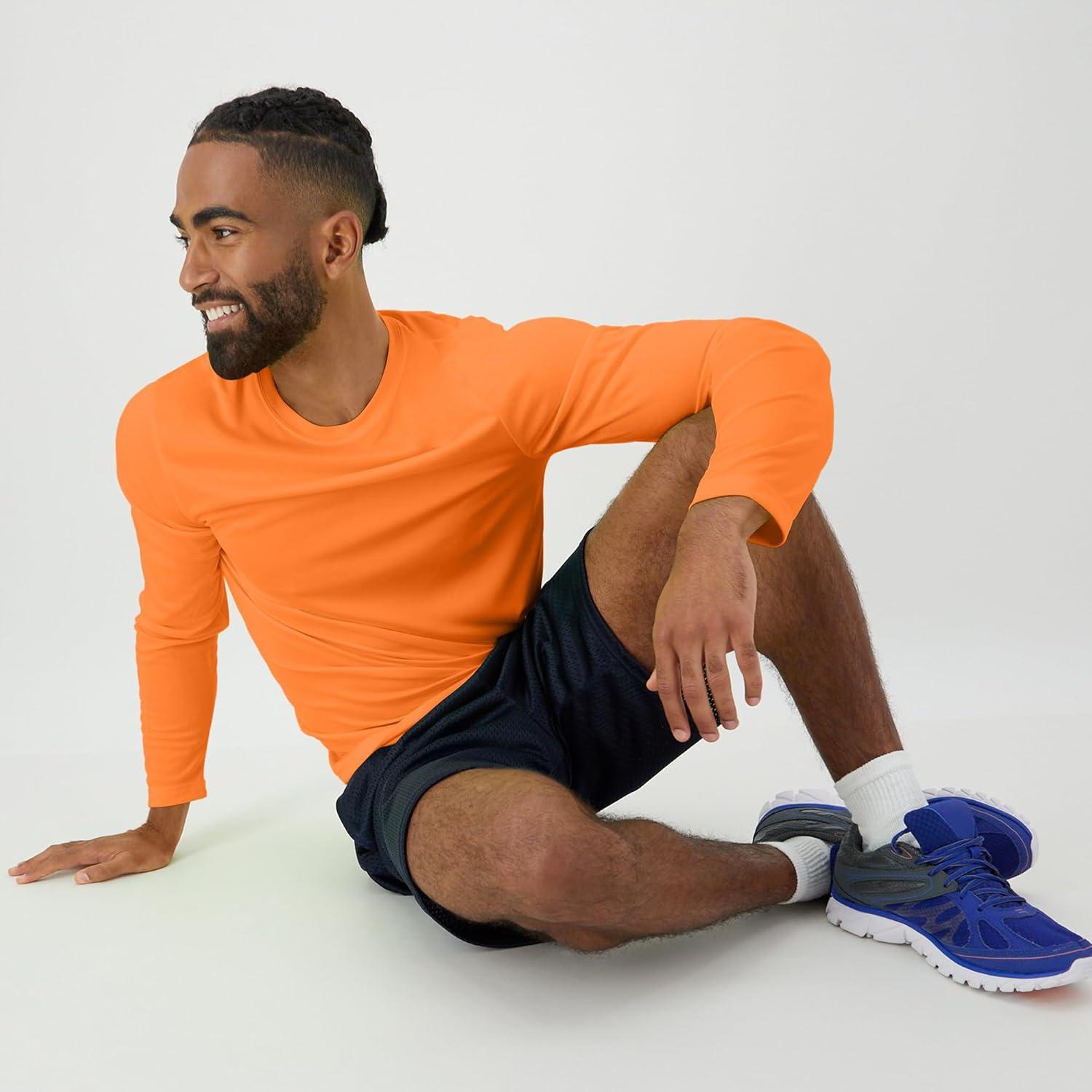 imageHanes Sport Mens LongSleeve TShirt Pack Cool DRI MoistureWicking Performance TShirts Performance Tee 2PackSafety Orange