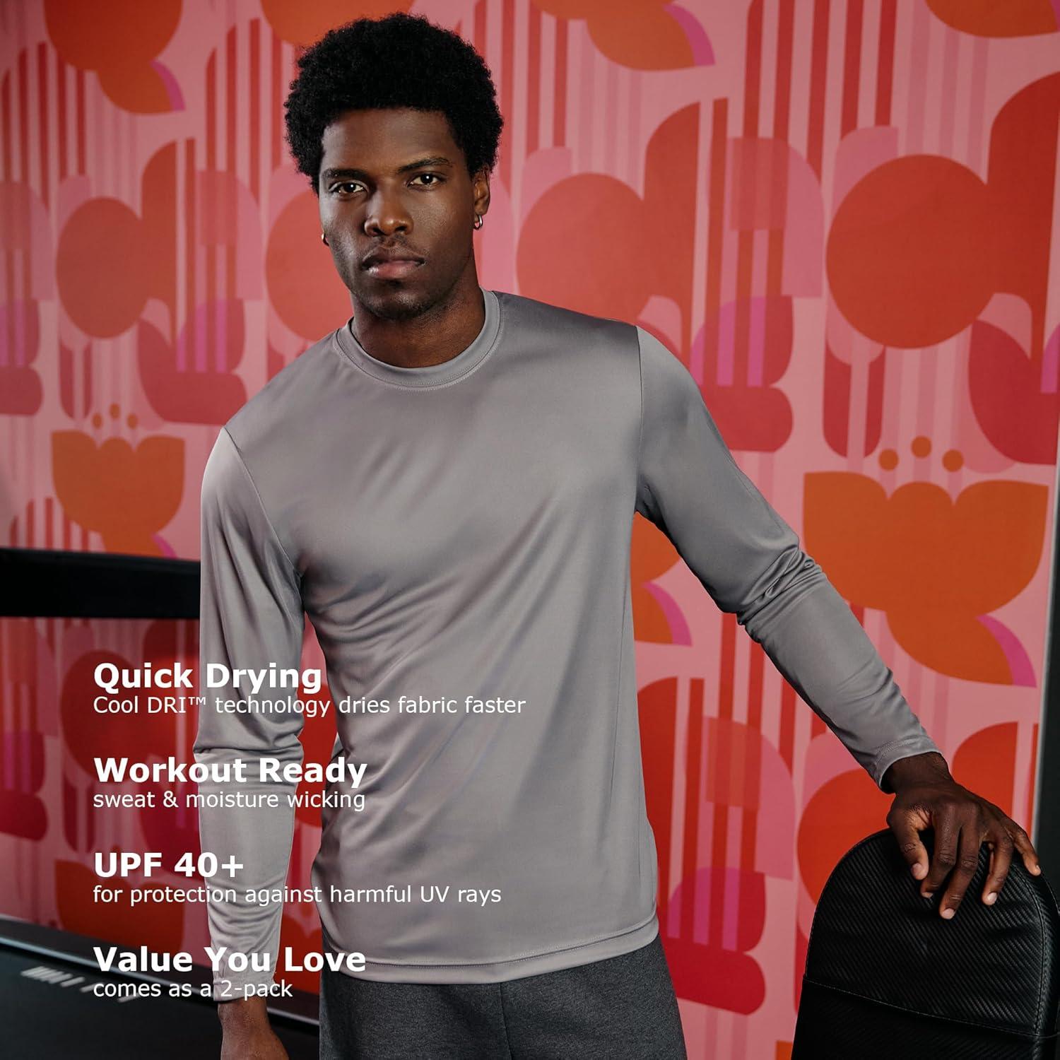 imageHanes Sport Mens LongSleeve TShirt Pack Cool DRI MoistureWicking Performance TShirts Performance Tee 2PackSafety Orange