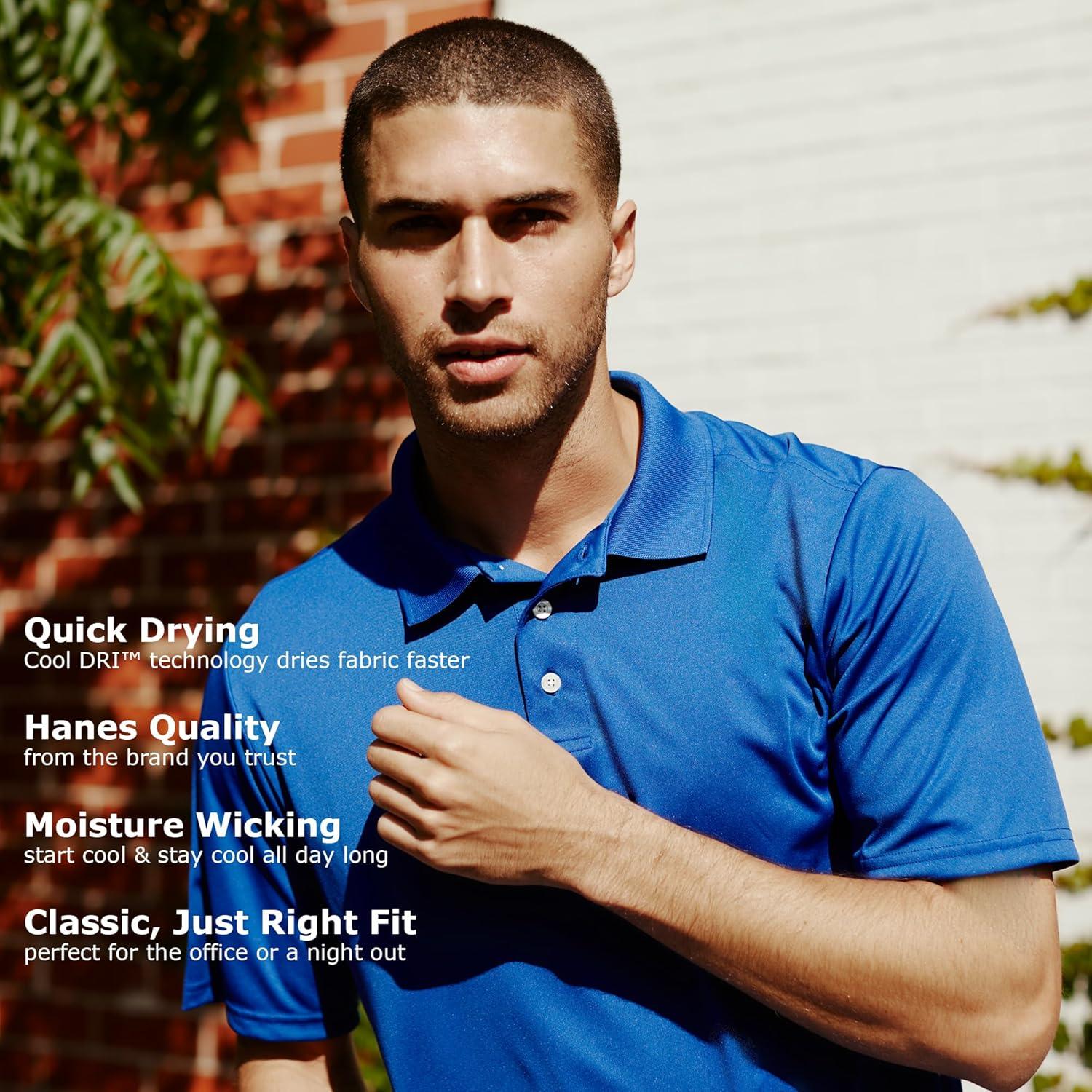 imageHanes Sport Mens Polo Shirt Mens Cool DRI MoistureWicking Performance Polo Shirt Jersey Knit Performance Polo ShirtBlack