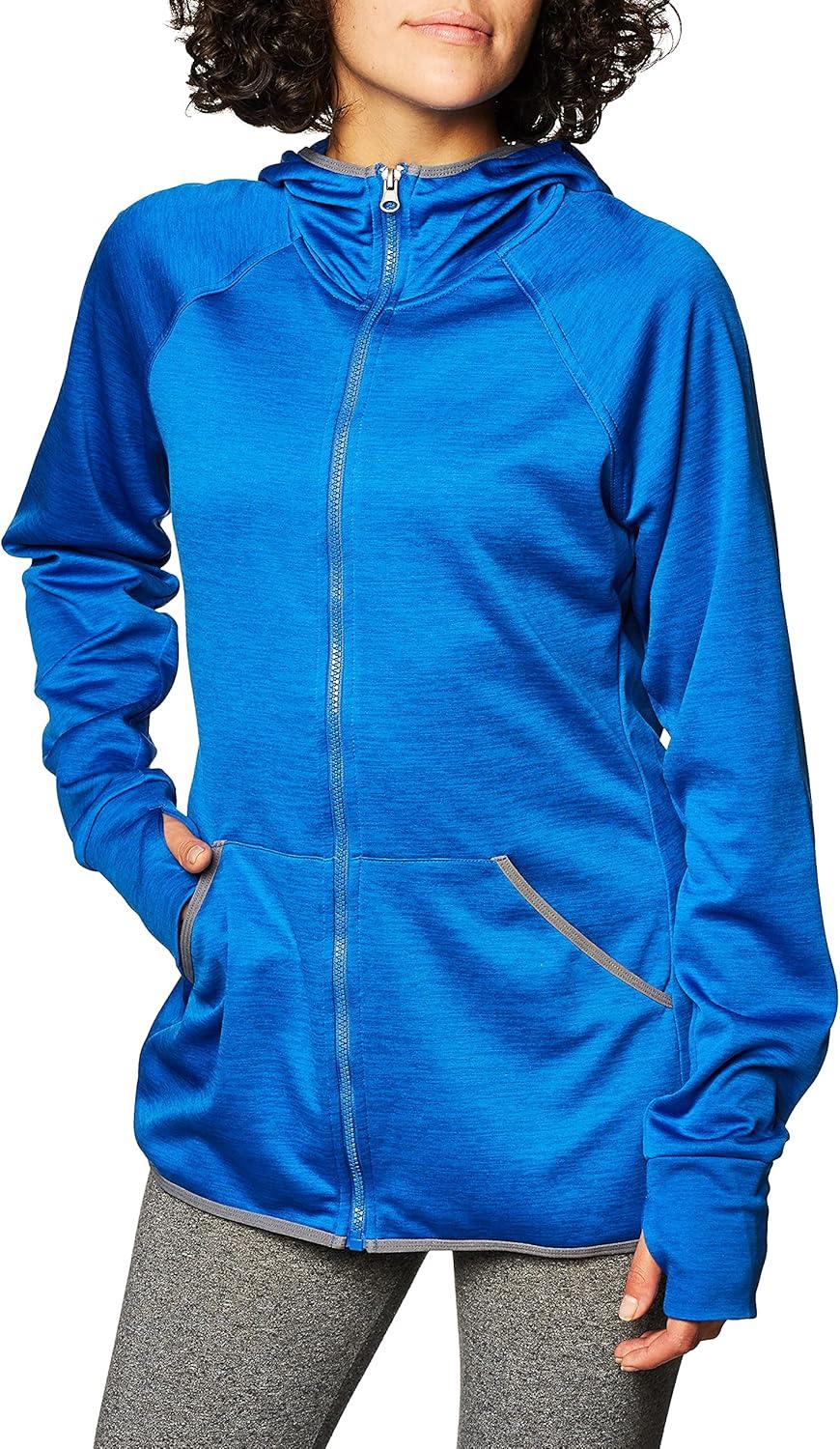 imageHanes Sport Womens Performance Fleece Full Zip HoodieAwesome Blue HeatherDada Grey Binding