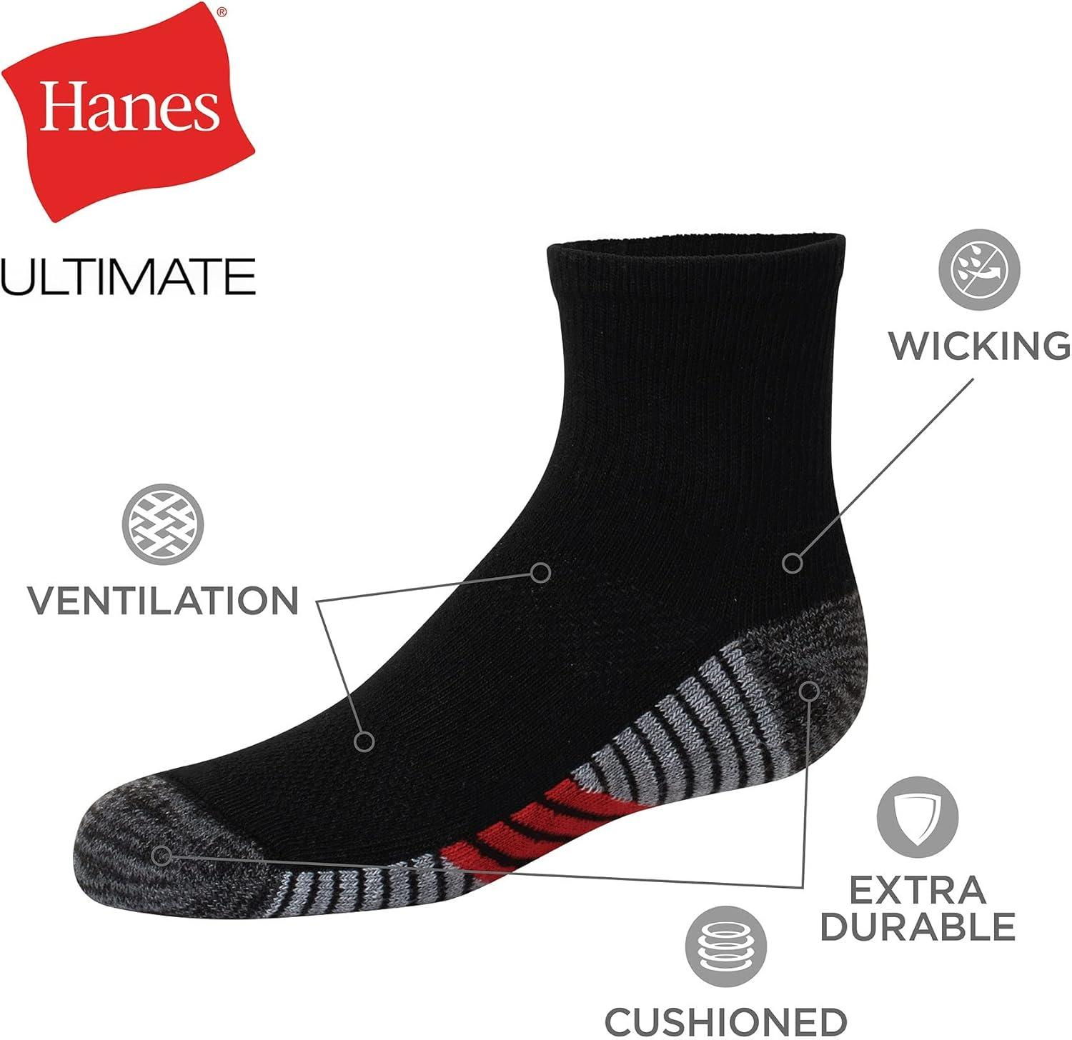 imageHanes Ultimate Boys Ankle and No Show Performance Sport Socks 10Pair PacksAnkle BlackGrey Bottom 10 Pack