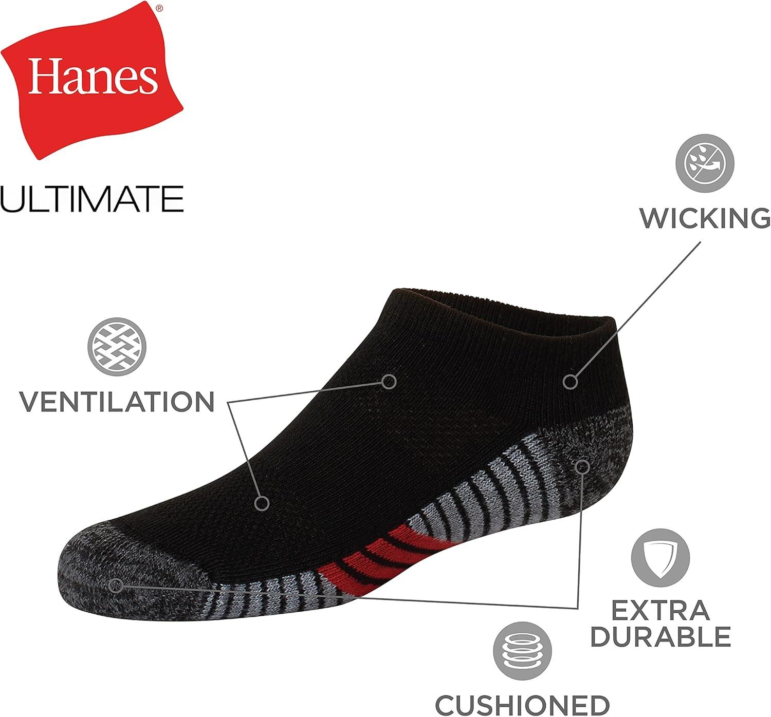 imageHanes Ultimate Boys Ankle and No Show Performance Sport Socks 10Pair PacksNo Show BlackGrey Bottom 10 Pack