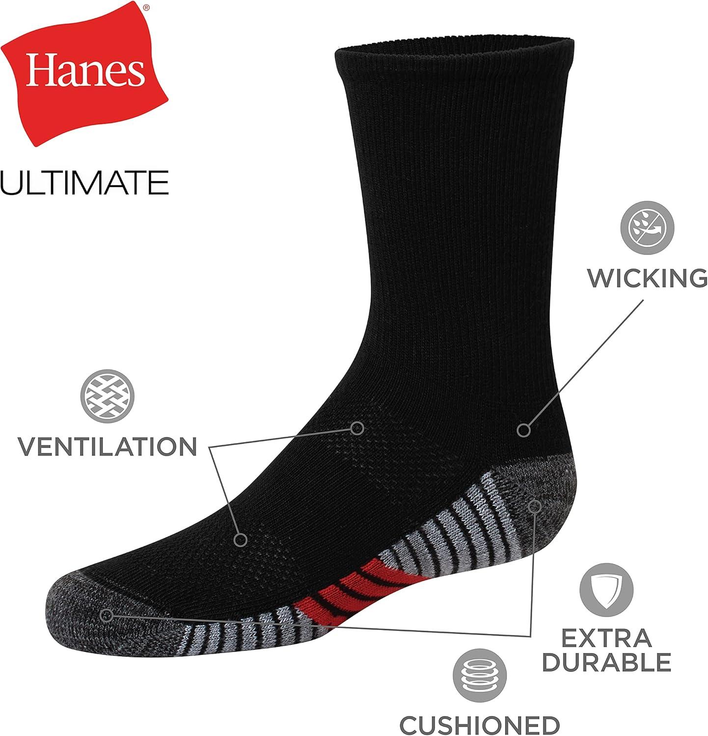 imageHanes Ultimate Boys Crew Performance Sport Socks 10Pair PacksBlackGrey Bottom