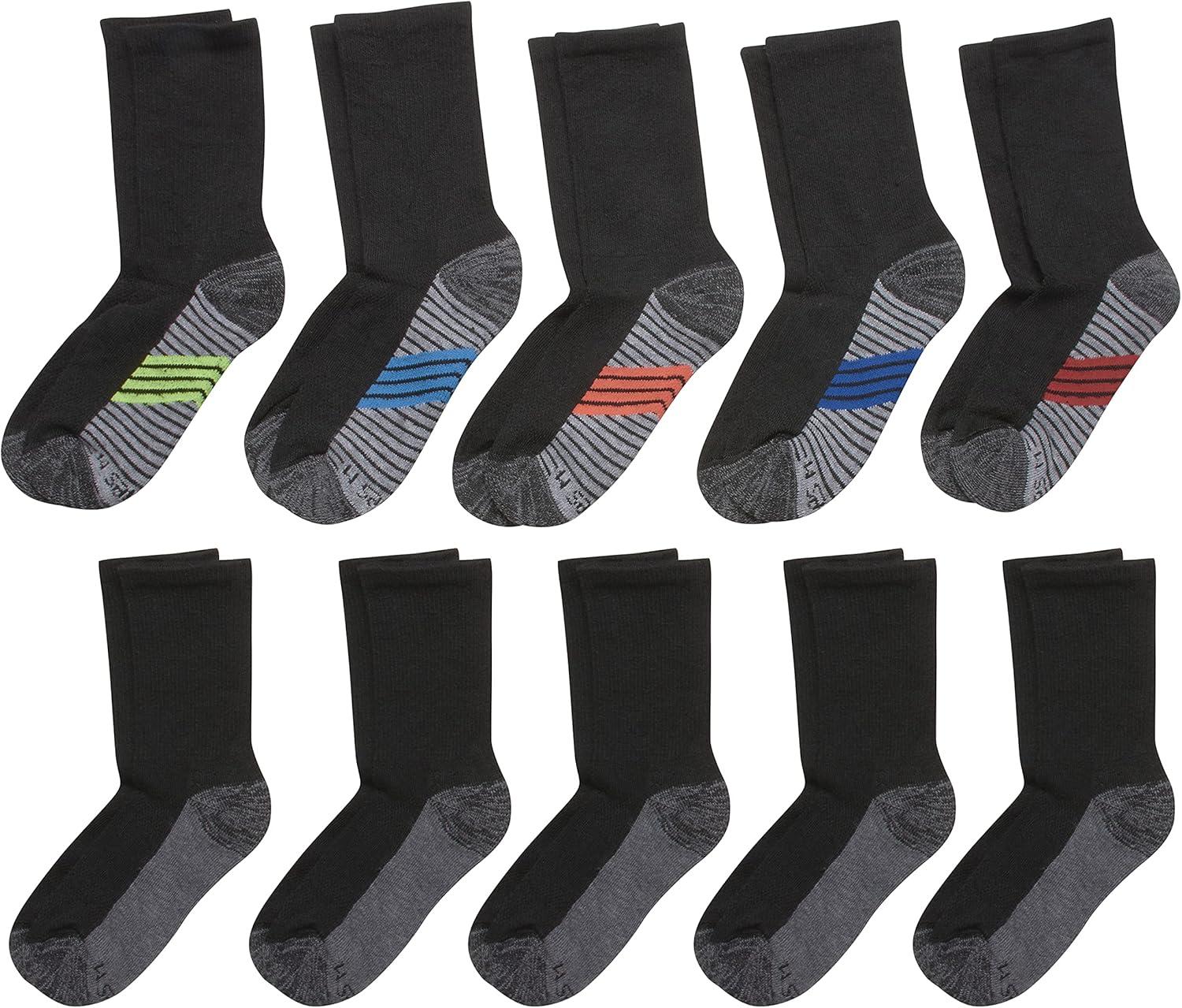 imageHanes Ultimate Boys Crew Performance Sport Socks 10Pair PacksBlackGrey Bottom