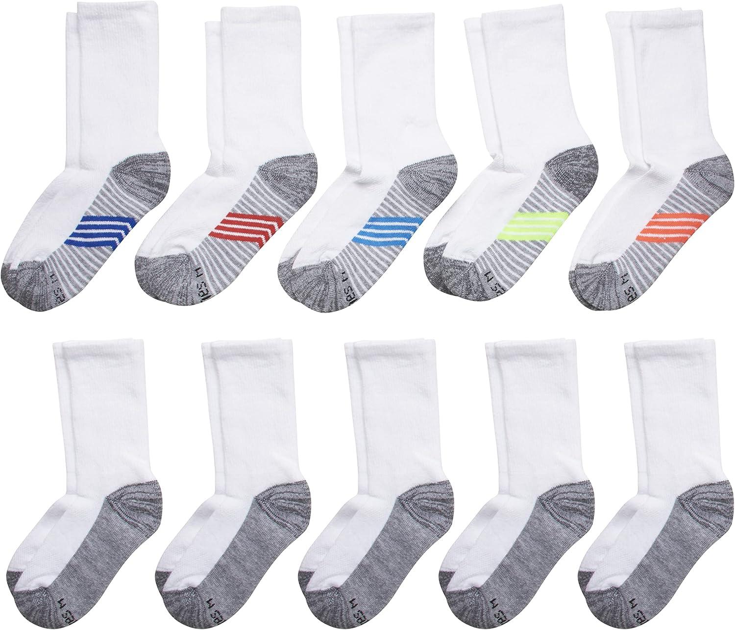 imageHanes Ultimate Boys Crew Performance Sport Socks 10Pair PacksWhiteGrey Bottom