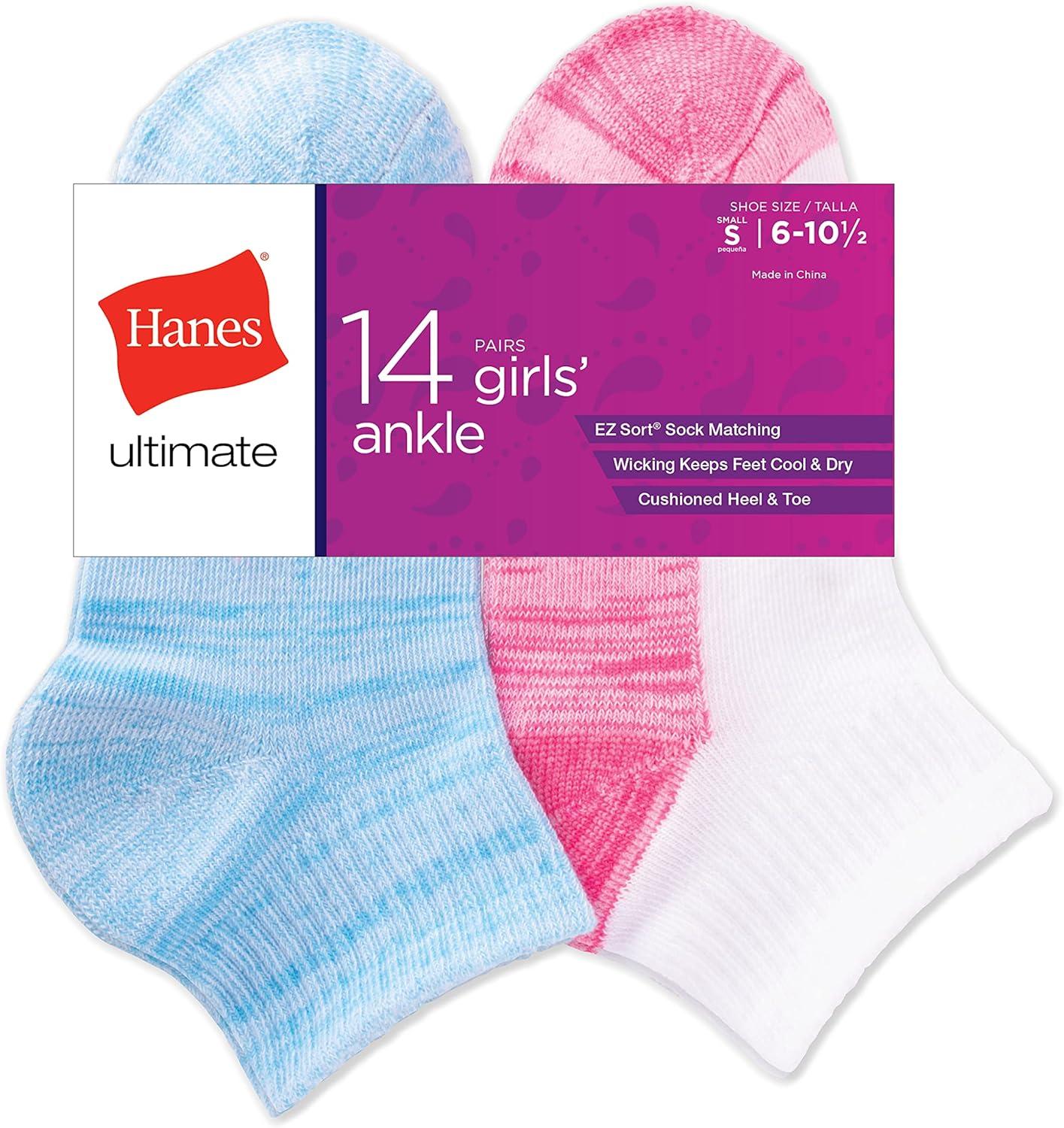 imageHanes Ultimate Girls Cool Comfort 14Pair Ankle SocksAssorted