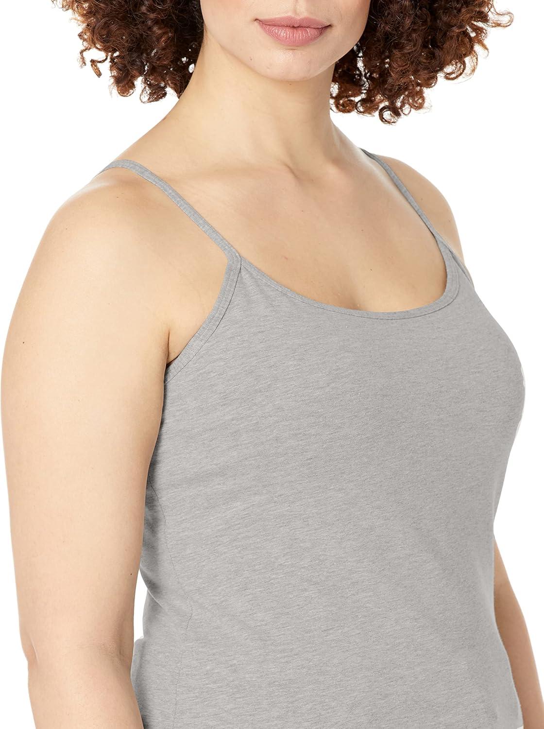 imageHanes Womens Cami with Builtin Shelf Bra Stretch Cotton Camisole Adjustable StrapsGrey Heather 1 Pack