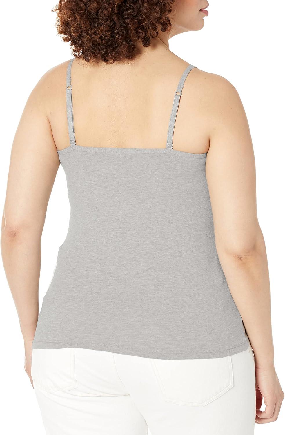 imageHanes Womens Cami with Builtin Shelf Bra Stretch Cotton Camisole Adjustable StrapsGrey Heather 1 Pack