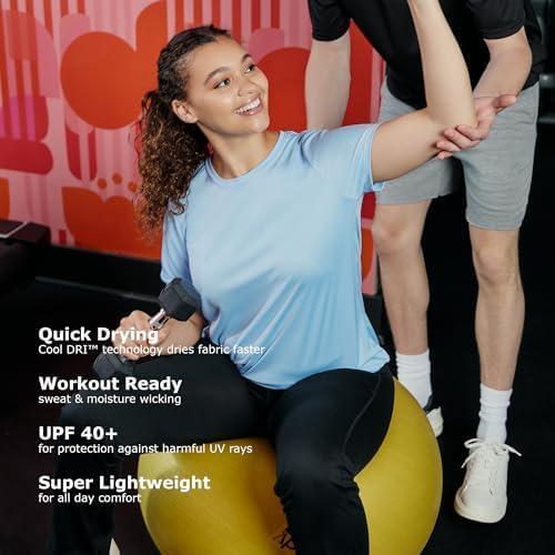 imageHanes Womens Cool Dri Performance VNeck TShirt MoistureWicking Short Sleeve Tee 40 UPF Protection 1 Or 5 PackLight Blue 1 Pack