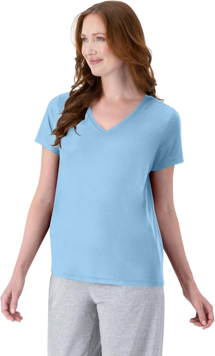 imageHanes Womens Cool Dri Performance VNeck TShirt MoistureWicking Short Sleeve Tee 40 UPF Protection 1 Or 5 PackLight Blue 1 Pack