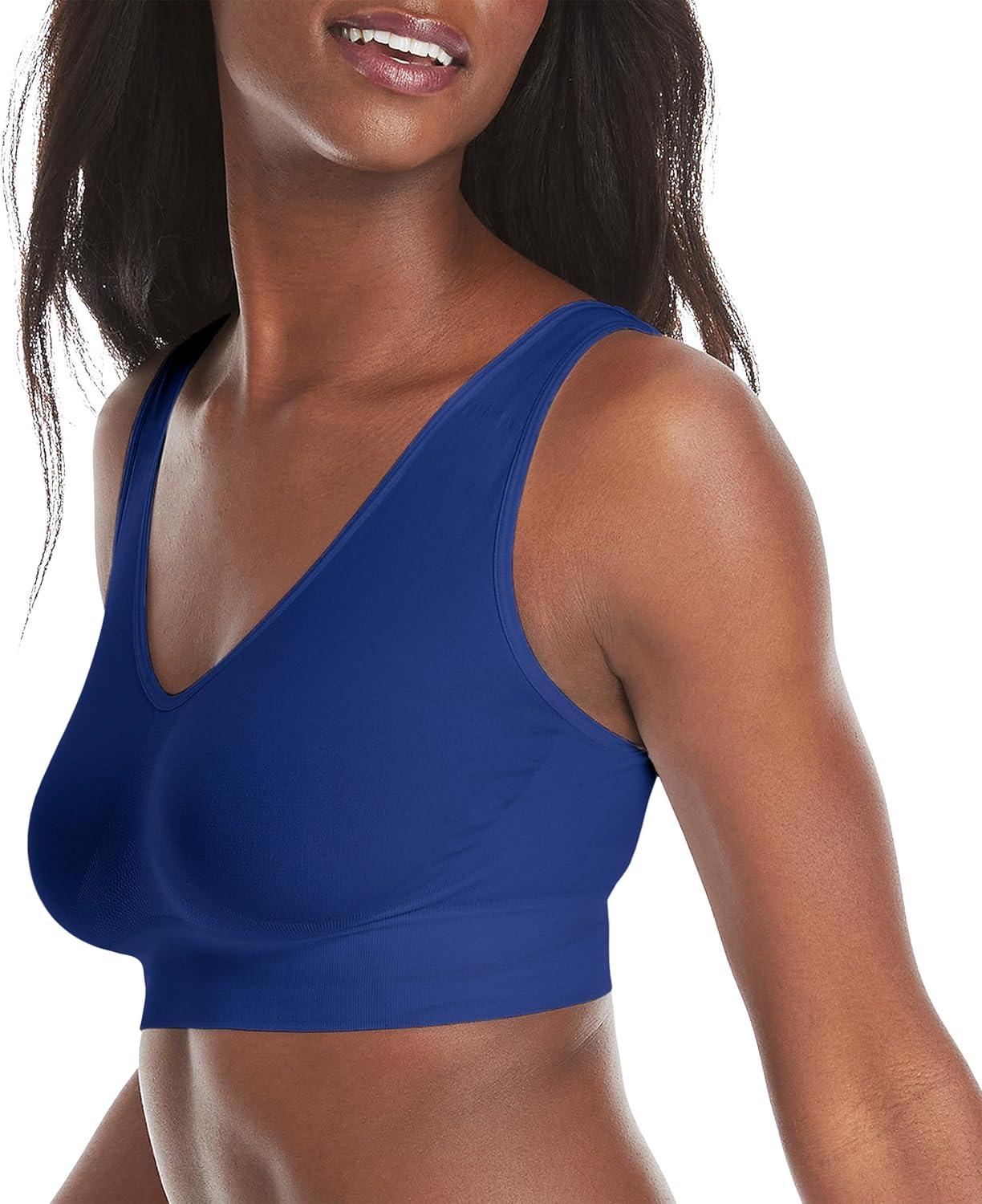 imageHanes Womens Cozy Wireless Bra FullCoverage Pullover Bra Seamless TShirt BraClematis Blue