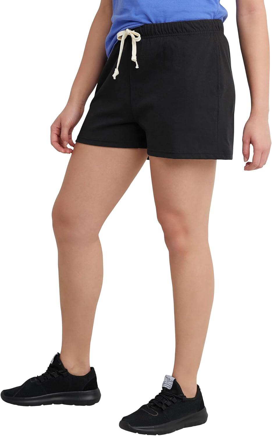 imageHanes Womens Essentials Drawstring Shorts Cotton Shorts for Women Adjustable ShortsBlack