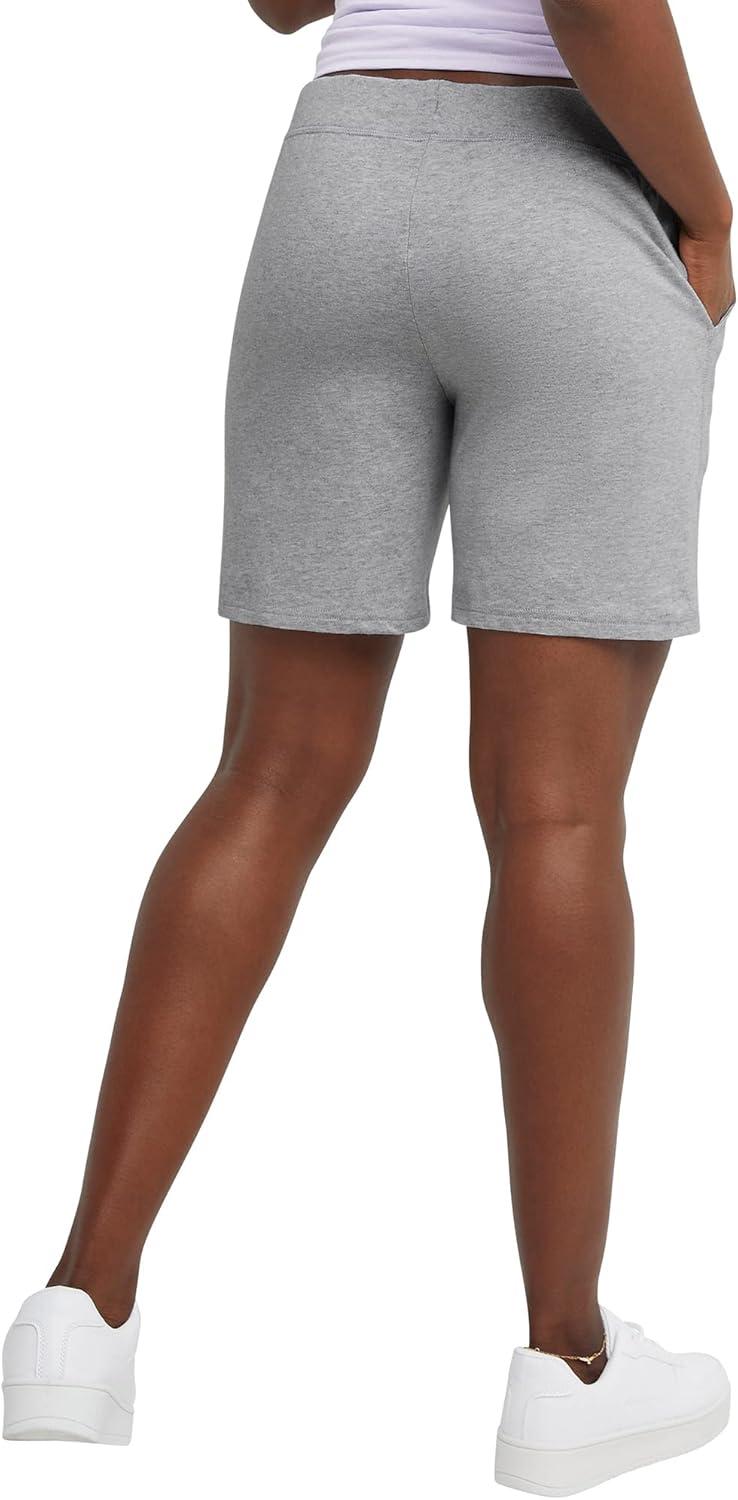 imageHanes Womens Jersey Pocket Shorts Drawstring Cotton Jersey Shorts 7quot InseamLight Steel