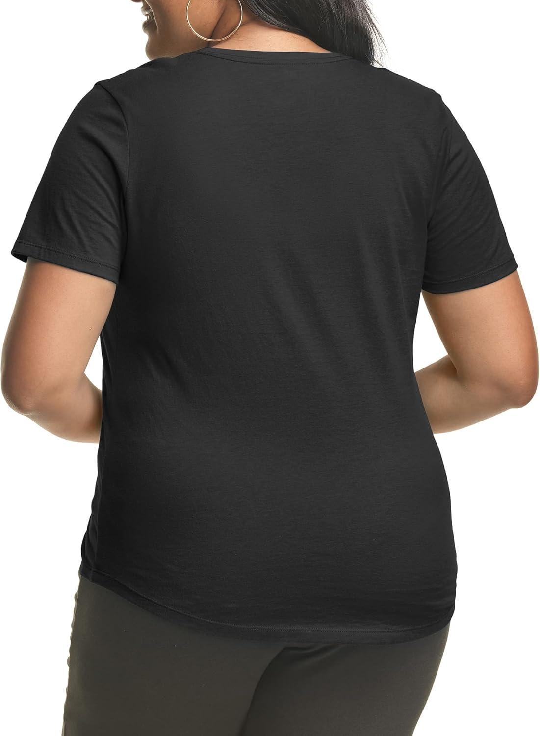 imageHanes Womens Just Plus Size Cotton Jersey TShirt Short Sleeve VNeck TeeBlack