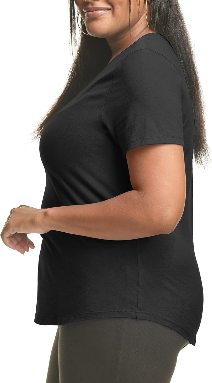 imageHanes Womens Just Plus Size Cotton Jersey TShirt Short Sleeve VNeck TeeBlack