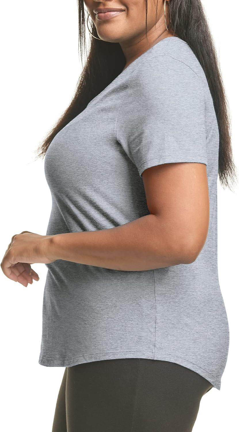 imageHanes Womens Just Plus Size Cotton Jersey TShirt Short Sleeve VNeck TeeLight Steel