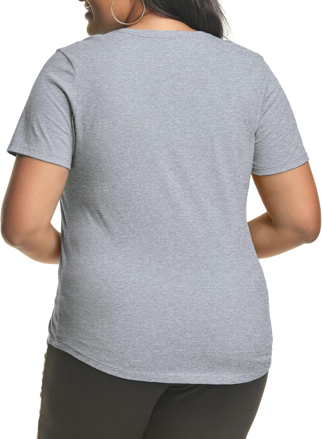 imageHanes Womens Just Plus Size Cotton Jersey TShirt Short Sleeve VNeck TeeLight Steel