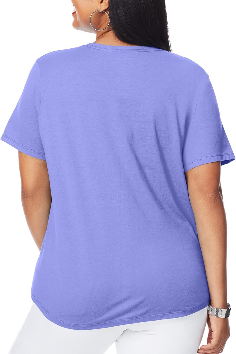imageHanes Womens Just Plus Size Cotton Jersey TShirt Short Sleeve VNeck TeePetal Purple