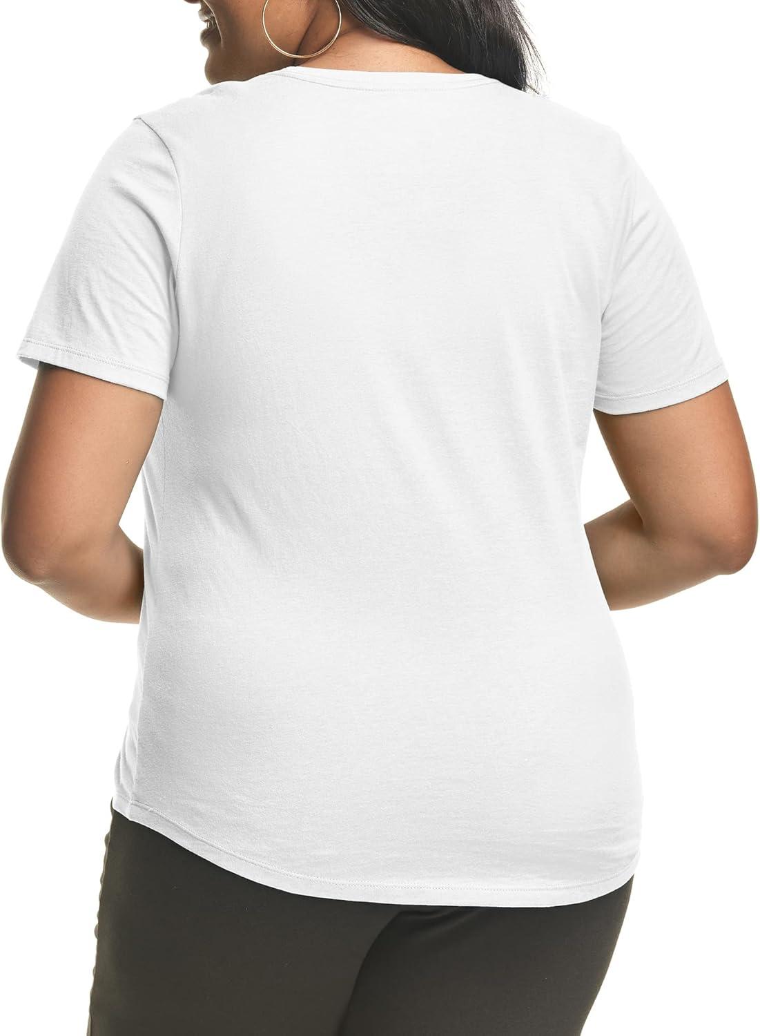 imageHanes Womens Just Plus Size Cotton Jersey TShirt Short Sleeve VNeck TeeWhite