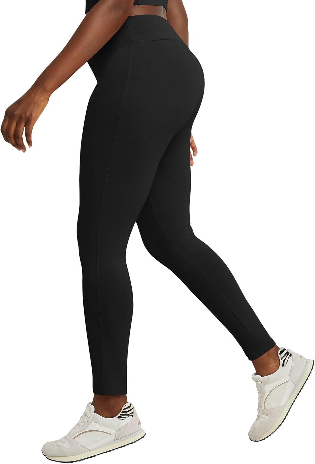 imageHanes Womens Leggings AnkleLength Leggings for Women Stretch CottonSpandex Leggings High Waist 27quotBlack